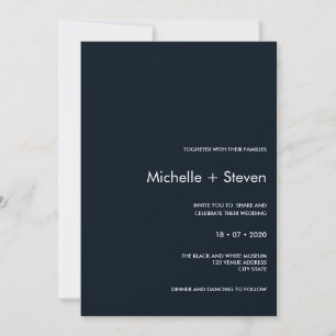 Invitación Moda mínima azul oscuro   Boda de tipografía