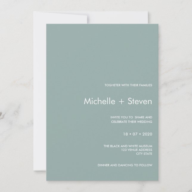 Invitación Moda mínima azul turbio | Boda de tipografía (Anverso)