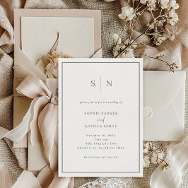 Invitación Moda mínima | Boda de borde verde blanco y sabio