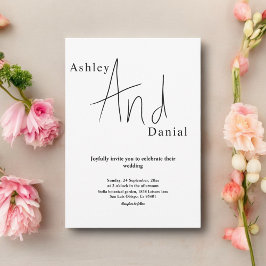 Invitación Moda mínima Boda de caligrafía blanca y negra