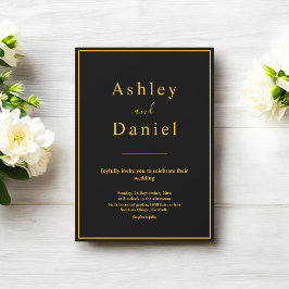 Invitación Moda Mínima Boda De Lujo Negro Y Dorado Elegante