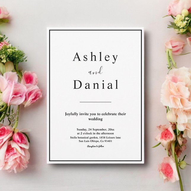 Invitación Moda Mínima Boda Elegante En Blanco Y Negro (Subido por el creador)