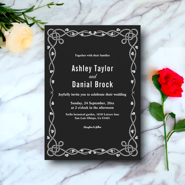 Invitación Moda Mínima Boda Floral Moderno Blanco Y Negro (Subido por el creador)