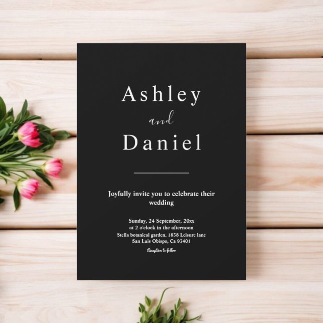 Invitación Moda Mínima Boda Formal Blanco Y Negro (Subido por el creador)