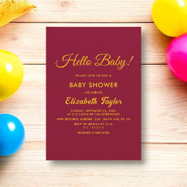 Invitación Moda Mínima Borgoña Y Baby Shower Elegante De Oro