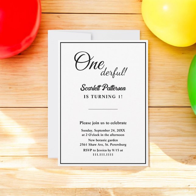 Invitación Moda Mínima Elegante Blanco Y Negro Primer cumplea (Subido por el creador)