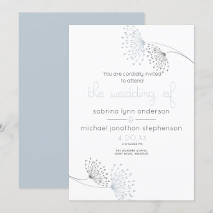 Invitación Moda mínima Flores azul turbias y de carbón vegeta