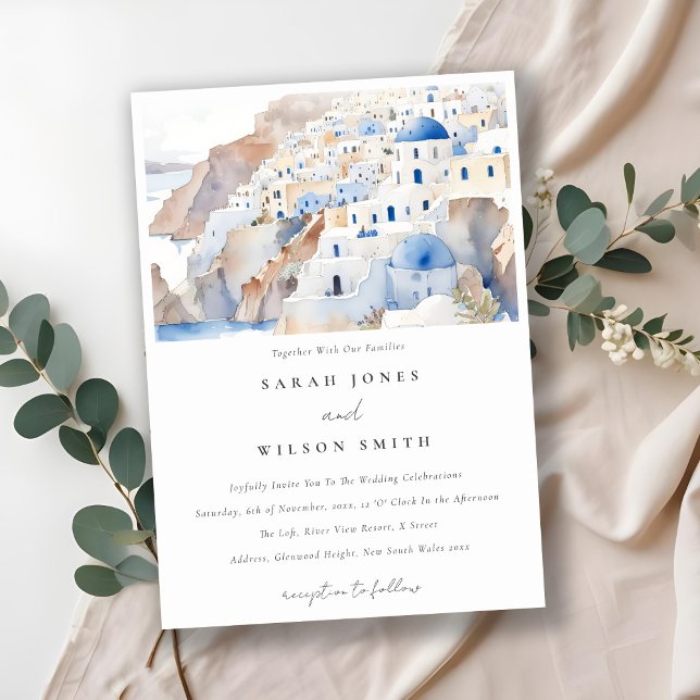 Invitación Moda mínima Santorini Grecia Boda acuarela (Subido por el creador)