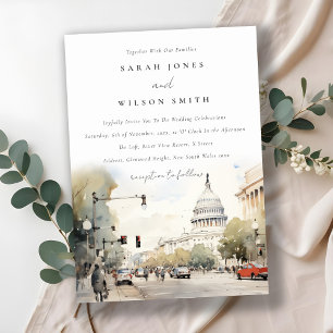 Invitación Moda Mínima Washington DC, Boda de acuarela de EE.