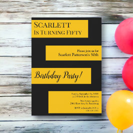 Invitación Moda minimal elegante de color negro y oro 50 cump