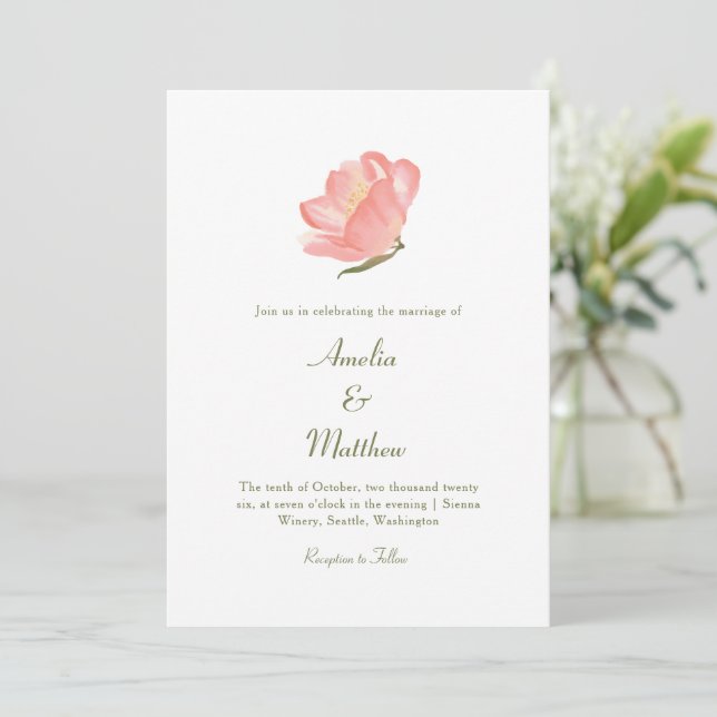 Invitación Moda Minimalista acuarela rosa Boda floral (Anverso de pie)