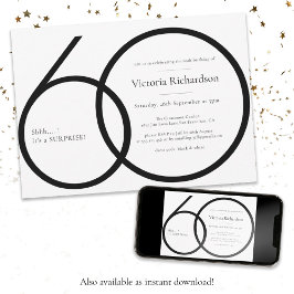 Invitación Moda Minimalista Black White Surprise 60º cumpleañ