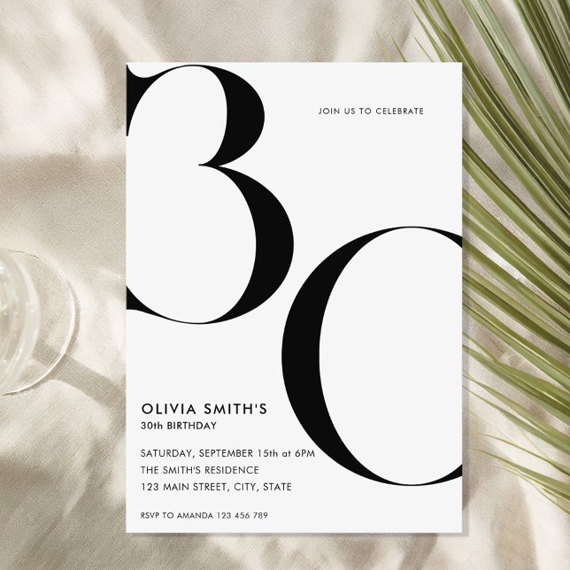 Invitación Moda minimalista Blanca Moderna 30 años (Subido por el creador)