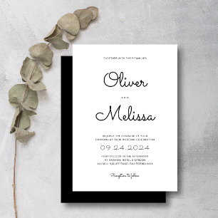 Invitación Moda minimalista Boda de guiones en blanco y negro