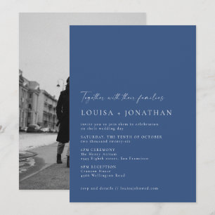 Invitación Moda minimalista Boda fotográfico con guión azul b