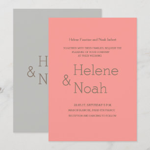 Invitación moda minimalista boda moderno gris coral
