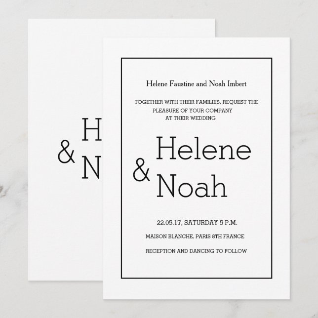Invitación moda minimalista boda simple blanco negro moderno (Anverso / Reverso)
