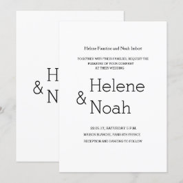 Invitación moda minimalista boda simple blanco negro moderno