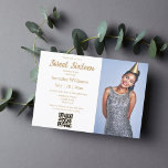 Invitación moda minimalista dulce dieciséis qr foto de código<br><div class="desc">elegante moda minimalista dulce dieciséis qr código foto caligrafía de oro Invitación</div>
