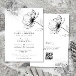 Invitación Moda minimalista Floral Código QR Ducha de novia