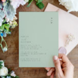 Invitación Moda minimalista Monograma a la moda  Pistachio Bo<br><div class="desc">Invitación de bodas en Moda de moda en Monograma minimalista en verde de piedra de Pistachio</div>