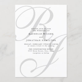 Invitación Moda Mínimo Boda Monograma Blanco Negro
