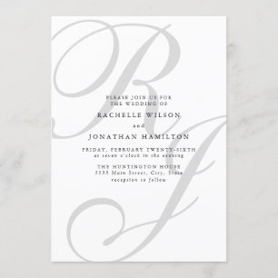Invitación Moda Mínimo Boda Monograma Blanco Negro