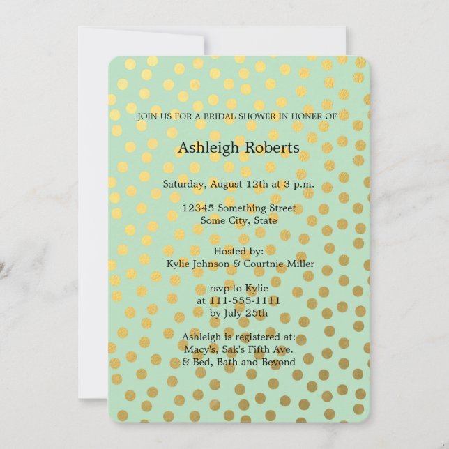 Invitación Moda Mint Gold Confetti Dots Bridal Shower (Anverso)