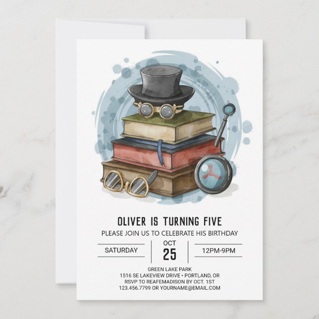Invitación Moda Misterio Detective Cumpleaños (Anverso)