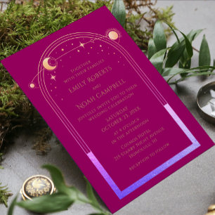 Invitación Moda mística Magenta Estrella arcoiris rosa foto l