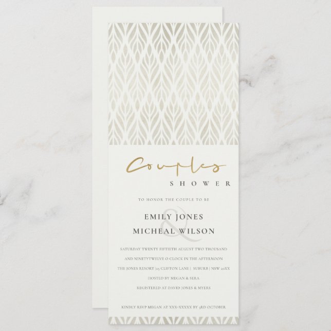 INVITACIÓN MODA MODERNA ART DECO PLATA BLANCA PAREJA DUCHA (Anverso / Reverso)