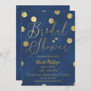 Invitación Moda moderna azul y dorada Glam Bridal Shower