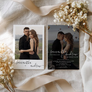 Invitación Moda moderna blanco negro 2 foto Boda Minimalista