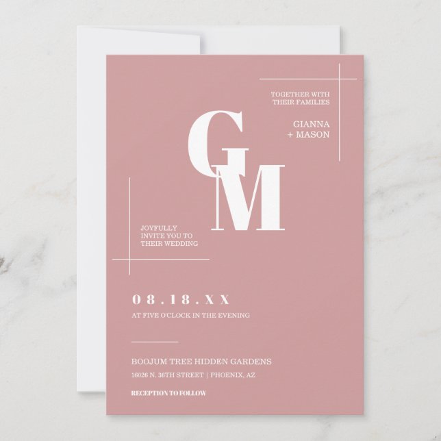 Invitación Moda moderna Boda de Boho rosa y mojado. Foto de c (Anverso)