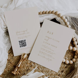 Invitación Moda moderna Boda de código QR Monograma dorado de