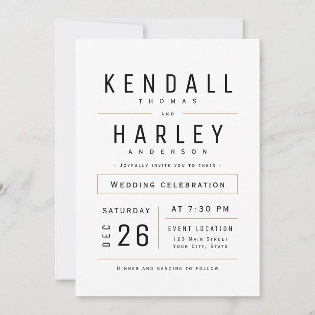 Invitación Moda moderna Boda de fotografía de tipografía simp (Anverso)