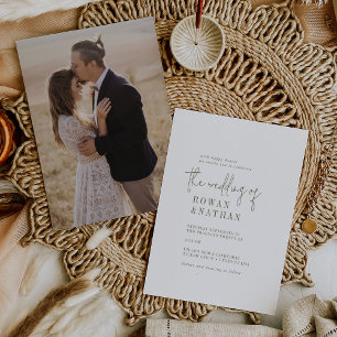Invitación Moda moderna Boda de fotografía verde y blanca