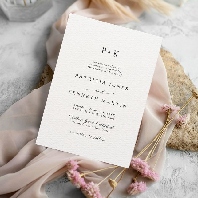 Invitación Moda moderna Boda de monograma de textura blanca y (Subido por el creador)