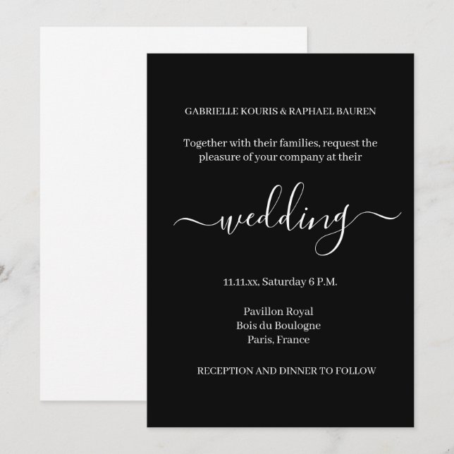 Invitación Moda moderna Boda Minimalista blanco y negro (Anverso / Reverso)