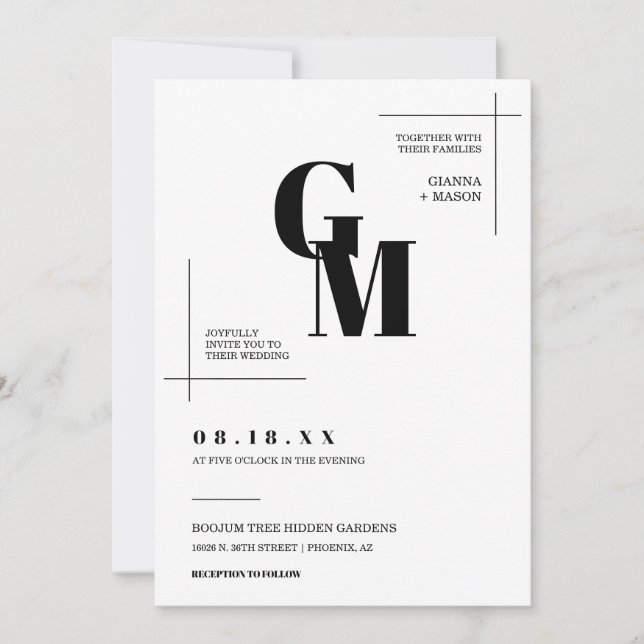 Invitación Moda moderna Boda mínimo Monograma Código QR Foto (Anverso)