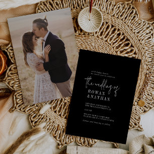 Invitación Moda moderna Boda negro oscuro foto trasera