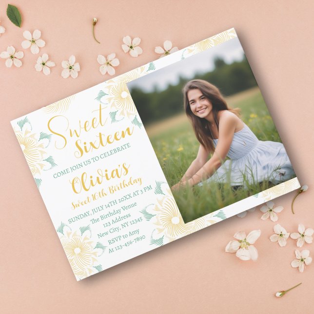 Invitación Moda moderna Boho Floral Sweet 16 Birthday Photo (Subido por el creador)