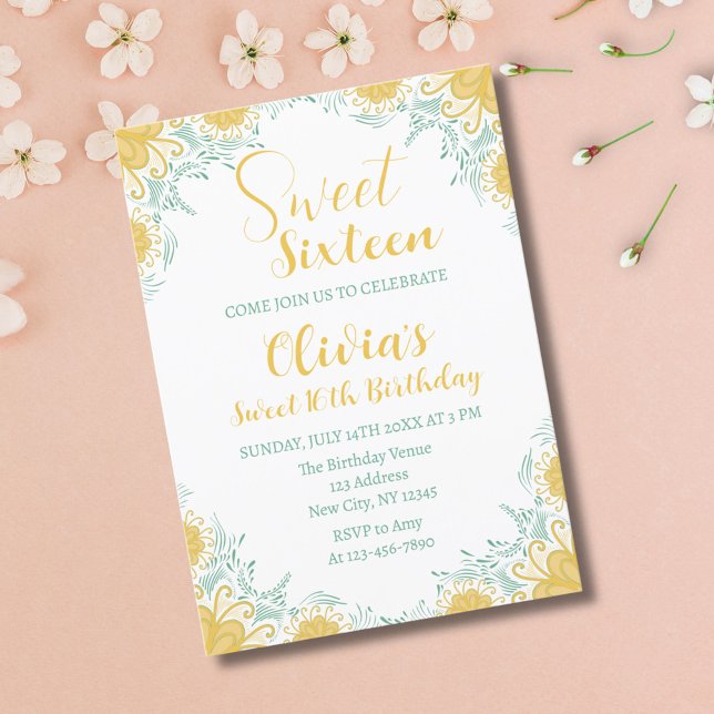 Invitación Moda moderna Boho Floral Sweet 16 fiesta de cumple (Subido por el creador)