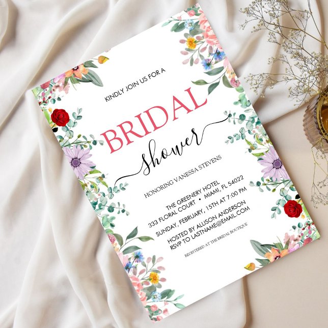 Invitación Moda moderna Boho Flores salvajes brillantes Ducha (Subido por el creador)