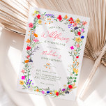 Invitación Moda moderna boho flores silvestres brillantes 1º<br><div class="desc">Añada un toque de elegancia bohemia a su hito bebé, primer cumpleaños con nuestra Moda moderna Boho Bright Elegant Colorful wild flowers Invitación de primer cumpleaños. Flores botánicas de tonos rosa, rojo, verde y morado inspiradas en flores silvestres y jardines rústicos acuarelas con vegetación sutil y tipografía moderna de escritura...</div>