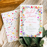 Invitación Moda moderna boho flores silvestres brillantes duc<br><div class="desc">Añada un toque de elegancia bohemia a sus eventos con nuestra Moda moderna Boho Bright Elegant Colorful wild flowers Bridal Shower Invitation. Flores botánicas de tonos rosa,  rojo,  verde y morado inspiradas en flores silvestres y jardines rústicos acuarelas con vegetación sutil y tipografía moderna de escritura boho.</div>