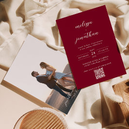 Invitación Moda moderna Borgoña guión gráfico QR Boda de códi