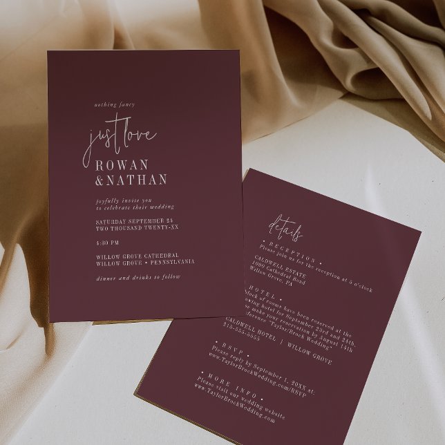 Invitación Moda moderna Borgoña sólo ama a todos en un Boda (Subido por el creador)