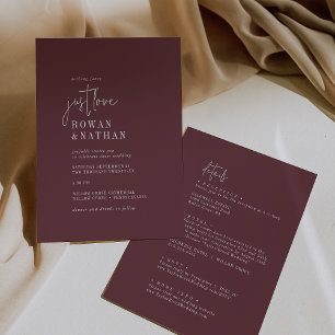 Invitación Moda moderna Borgoña sólo ama a todos en un Boda