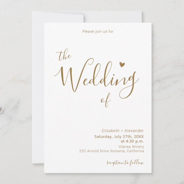 Invitación Moda moderna caligrafía de oro guión Boda del cora (Anverso)